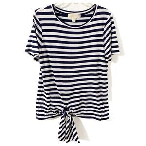 Michael Kors MICHAEL Michael Kors Stripe Tee Tie At Waist Scoop Neck Jersey Knit